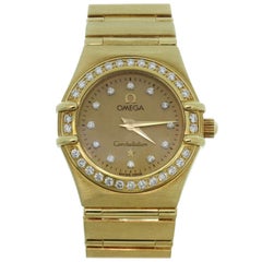 Omega Constellation Yellow Gold Diamond Bezel Diamond Dial Women’s Watch