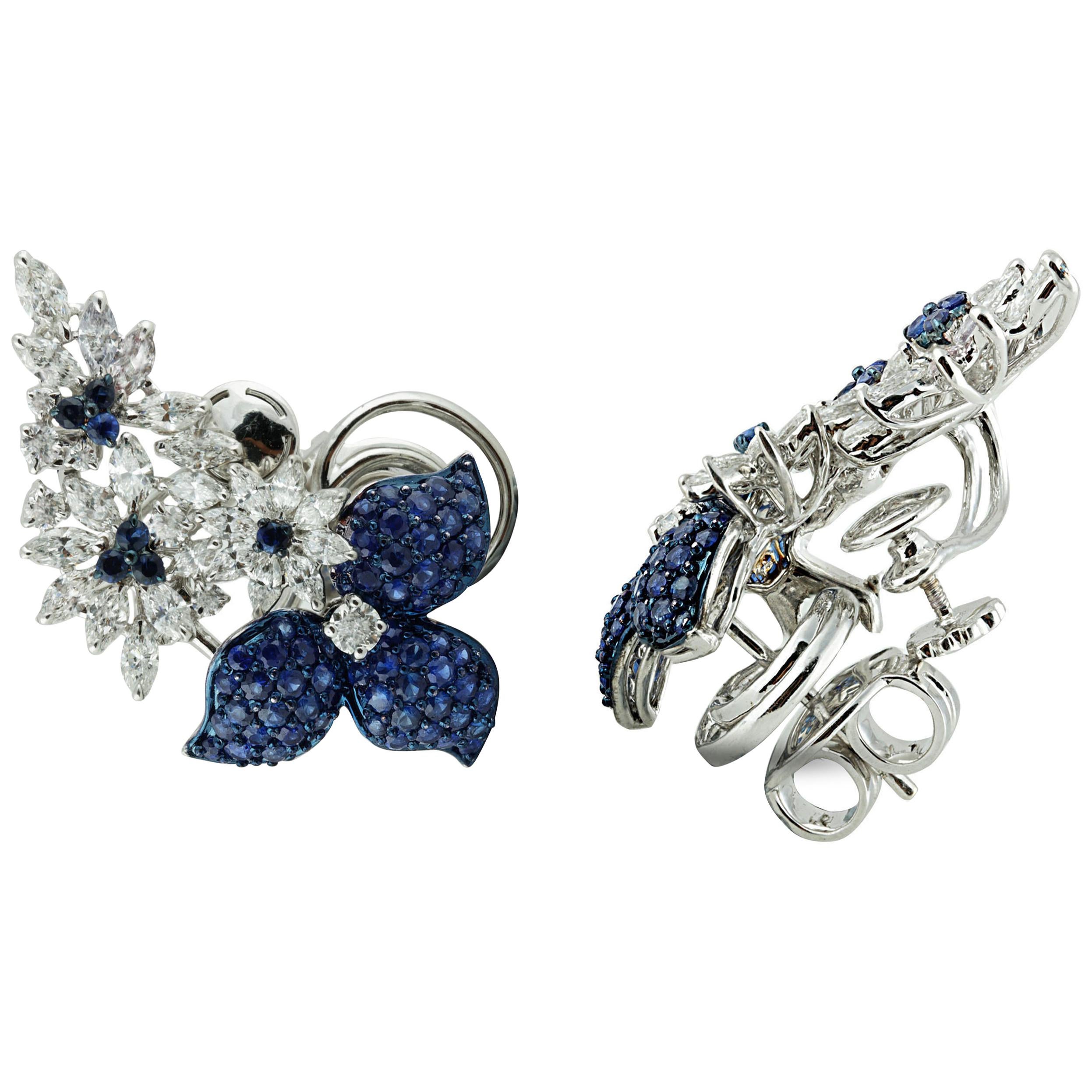 Studio Rêves Ear Cuffs with Diamonds and Blue Sapphire in 18 Karat Gold For Sale
