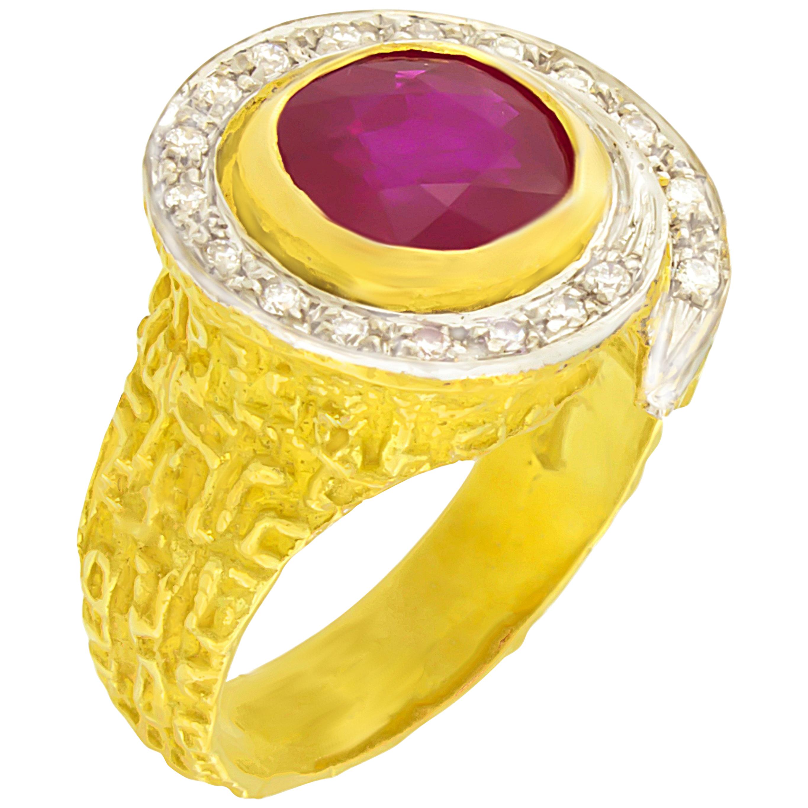 Sacchi 3.5 Carat Round Ruby and Diamonds Gemstone 18 Karat Gold Cocktail Ring For Sale