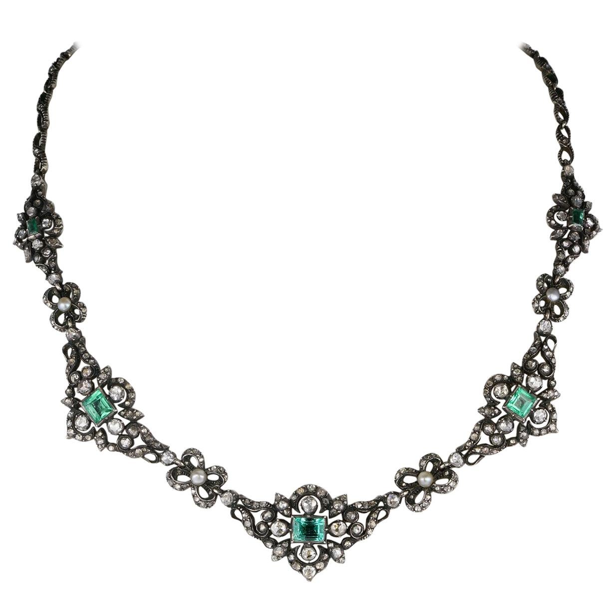 Authentic Georgian Rare Diamond and Emerald Stunning Necklace