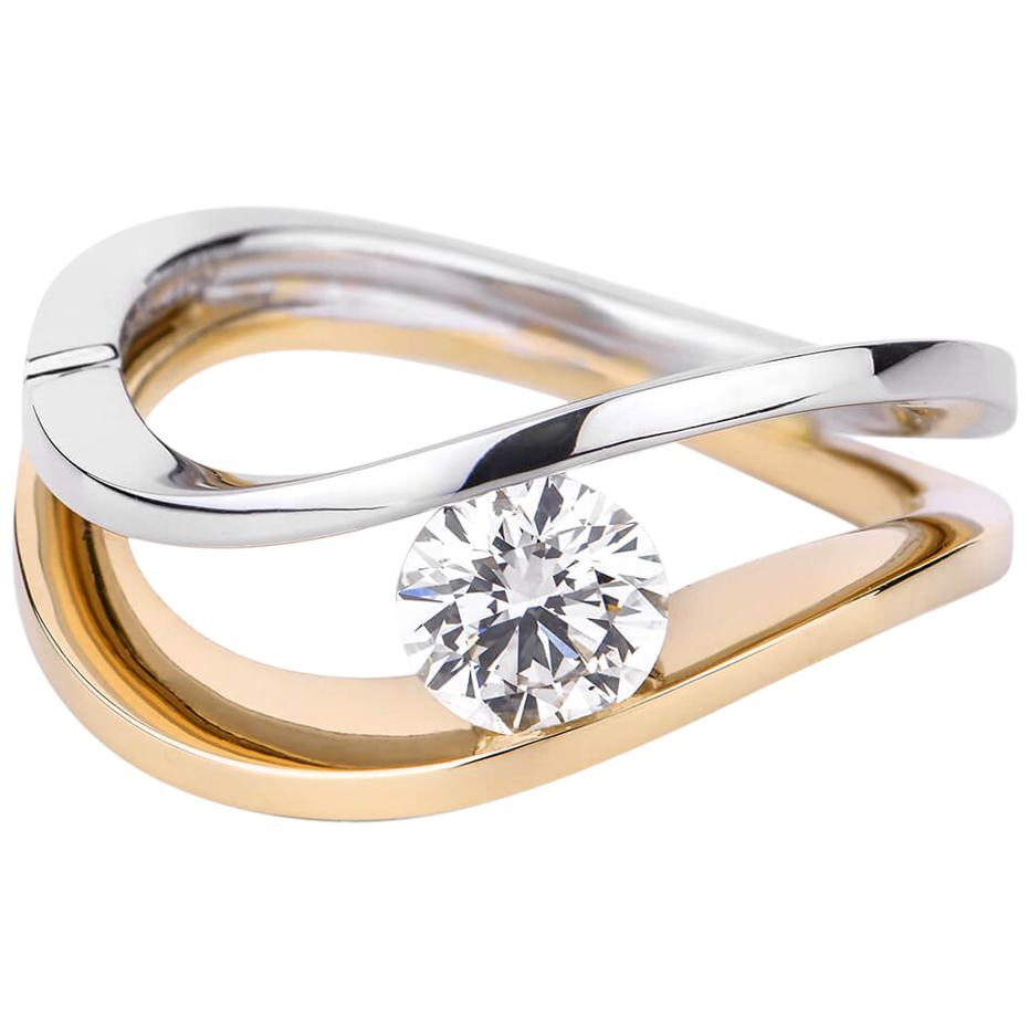 Natural White Diamond 18 Karat White Gold Round Shape Engagement Ring For Sale