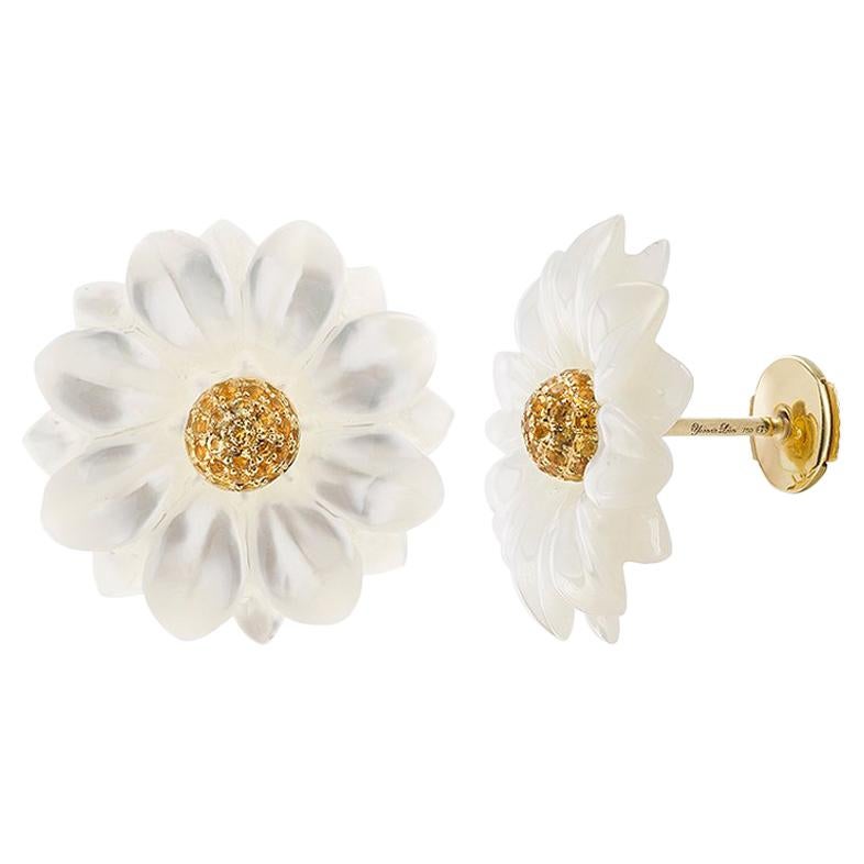 Yvonne Leon's Earring Daisy in Yellow Gold 18 carats With Citrine and MOP