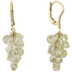 27 Carat Diamond Briolettes Hanging Drop Earrings 18 Karat Yellow Gold
