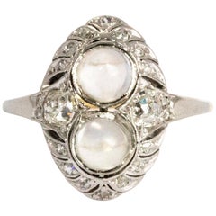 Antique Edwardian Diamond and Moonstone 14 Carat Gold and Platinum Ring