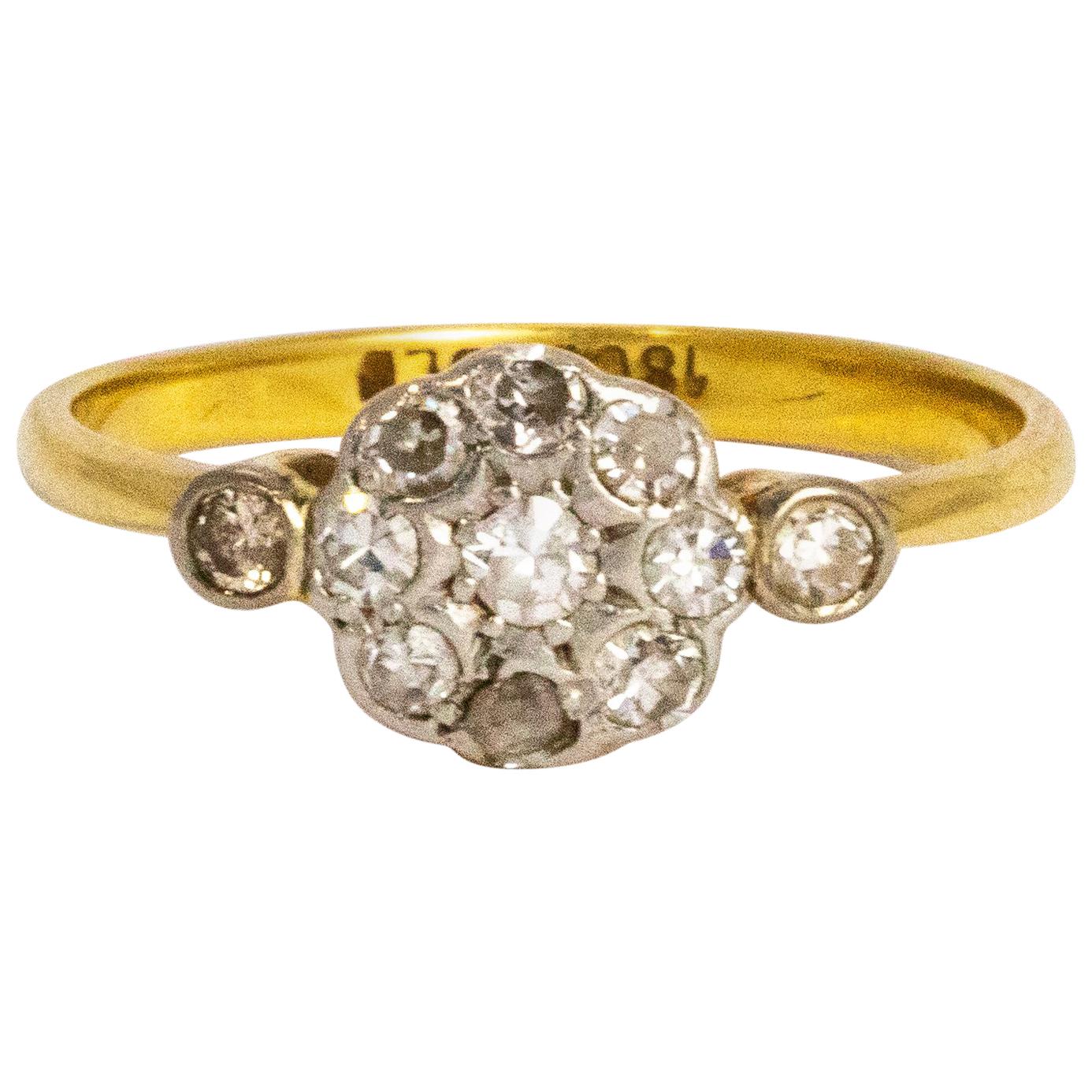 Edwardian Diamond Cluster 18 Carat Gold Ring