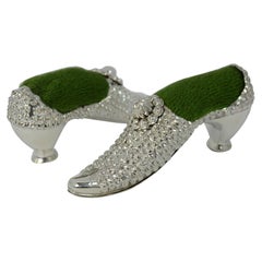 Victorian Pair of Solid Silver Shoe Shaped Pin Cushions