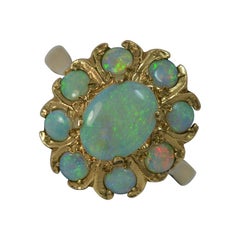 Beautiful Colourful Opal and 9 Carat Gold Cluster Ring