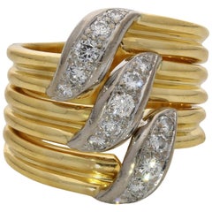 Cartier 18 Carat Gold and Diamond Dress S-Shape Diamond Wide Band Ring