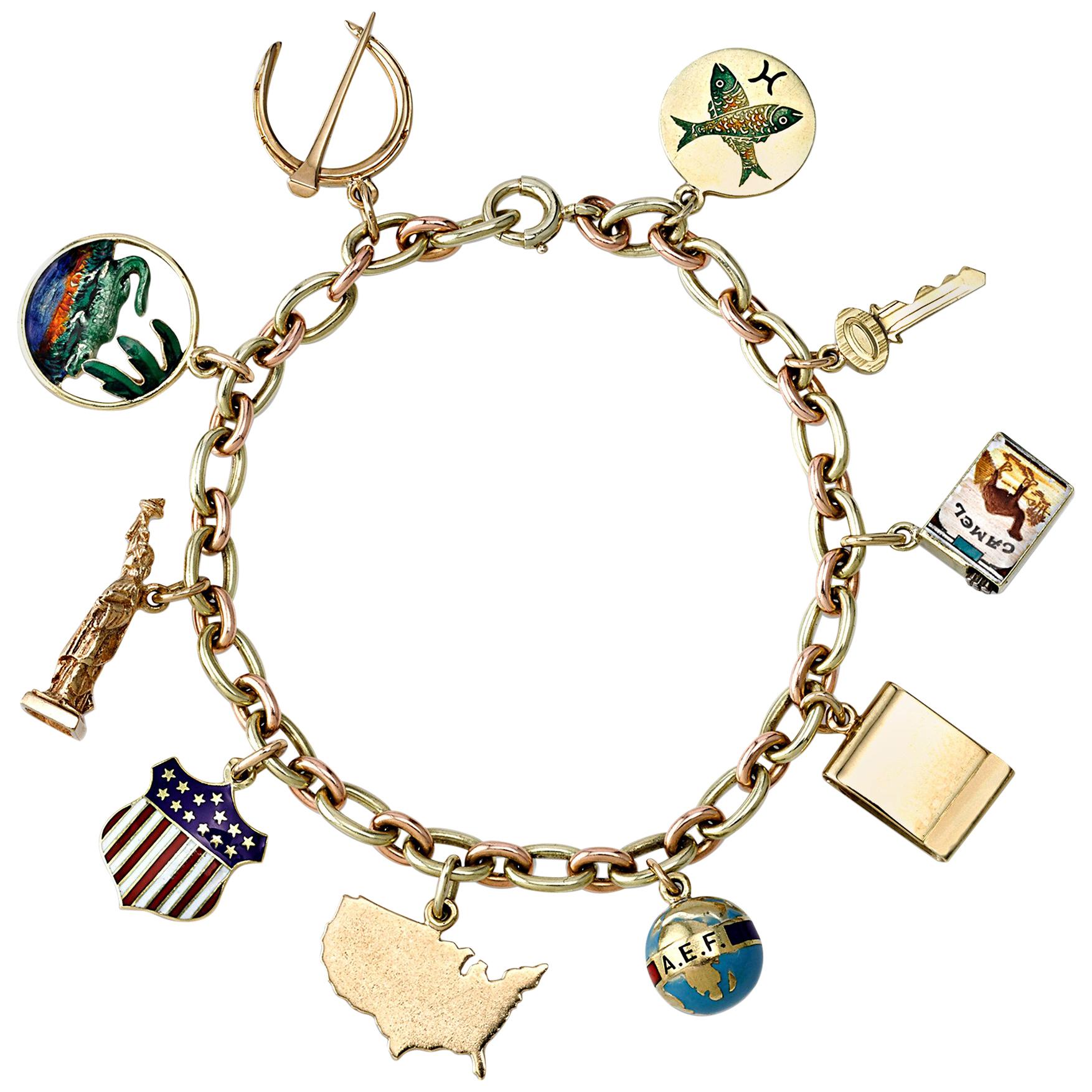 Cartier Gold and Enamel Charm Bracelet