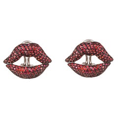 Mouth Gold Pavé Earrings with Red Sapphires