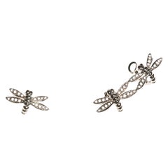 White Gold Earrings with Pavé Diamonds Dragonflies 2 + 1