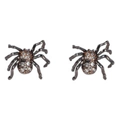 Gold Spider Earrings with Pavé Grey Diamonds
