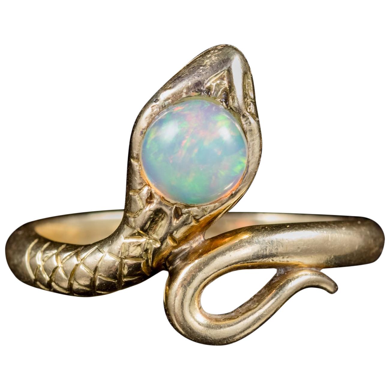 Antique Victorian Opal Snake Ring 18 Carat Gold, circa 1900