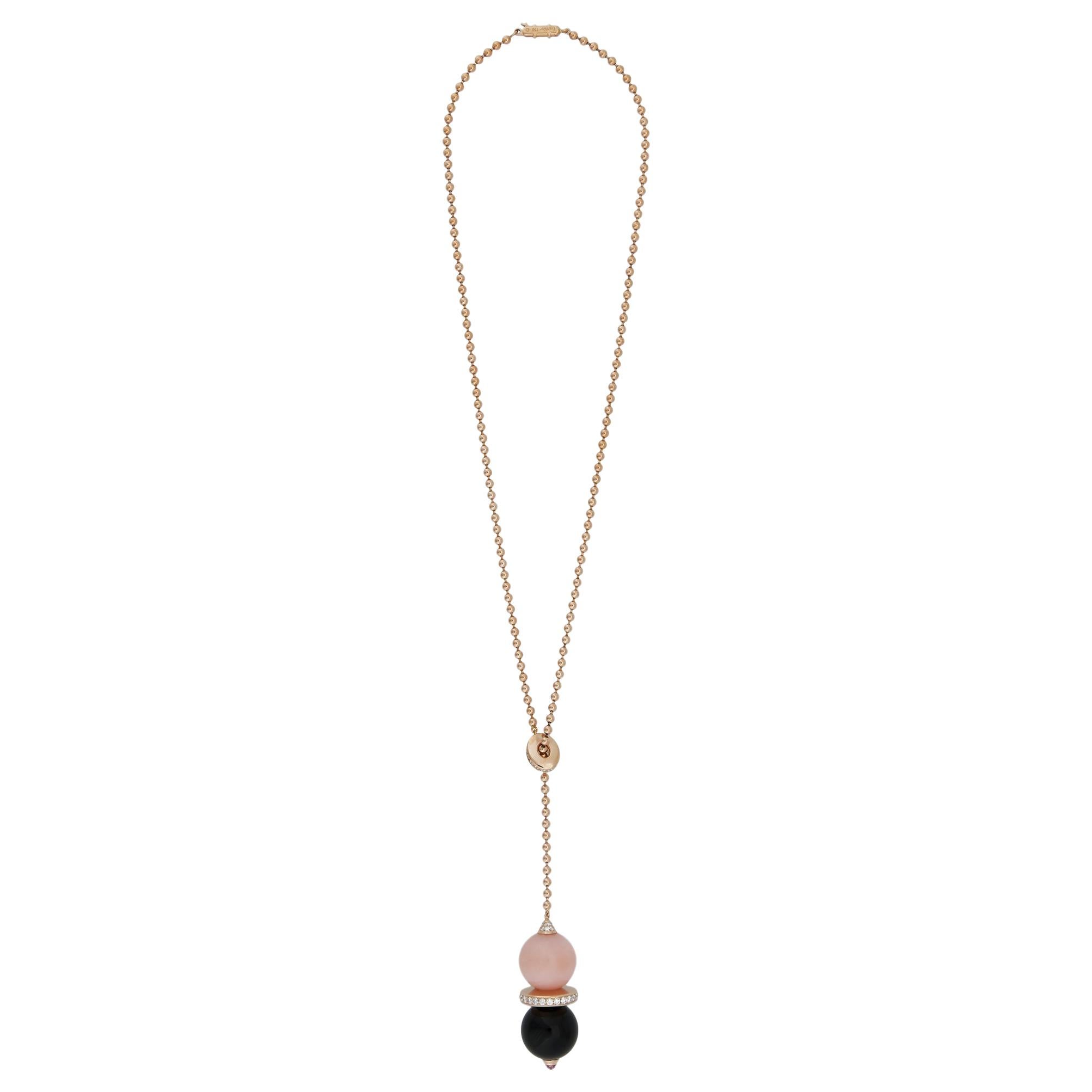 Cartier 18 Karat Gold Pink Opal, Onyx, and Diamond Evasions Joaillieres Lariat N