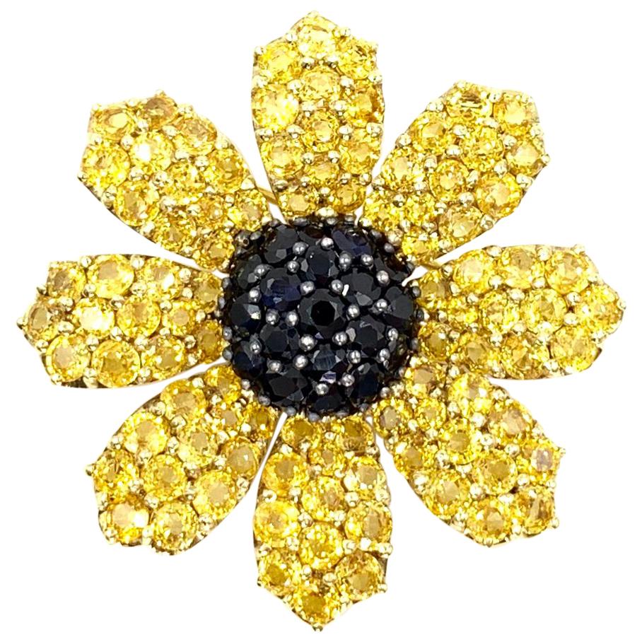 Jean Vitau 18 Karat Ebony and Yellow Sapphire Black-Eyed Susan Flower Brooch For Sale