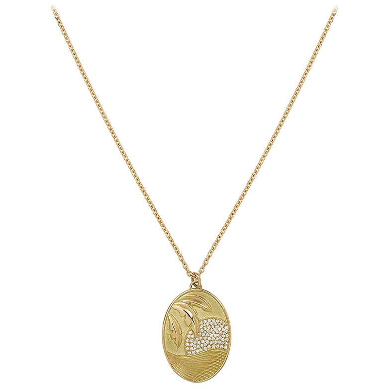 Yvonne Leon's Necklace Happiness Medal with Diamonds in 18 Karat Gold For Sale