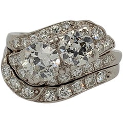 Retro Platinum 1.85 Carat Round Brilliant Natural Diamond Ring & Band Circa 1950