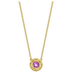 0.81 Carat Round Pink Sapphire 18 Karat Yellow Gold Pendant