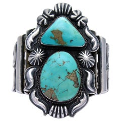 Vintage Kirk Smith Navajo Turquoise Sterling Silver Cuff Bracelet