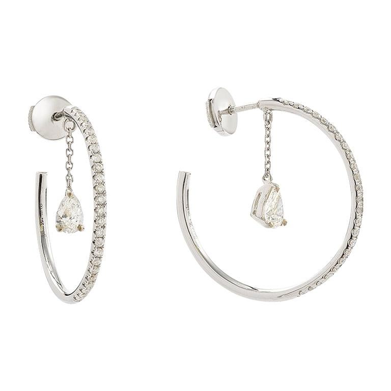 Yvonne Leon's Earring Dangle Hoop in 18 Karat White Gold with Diamonds
