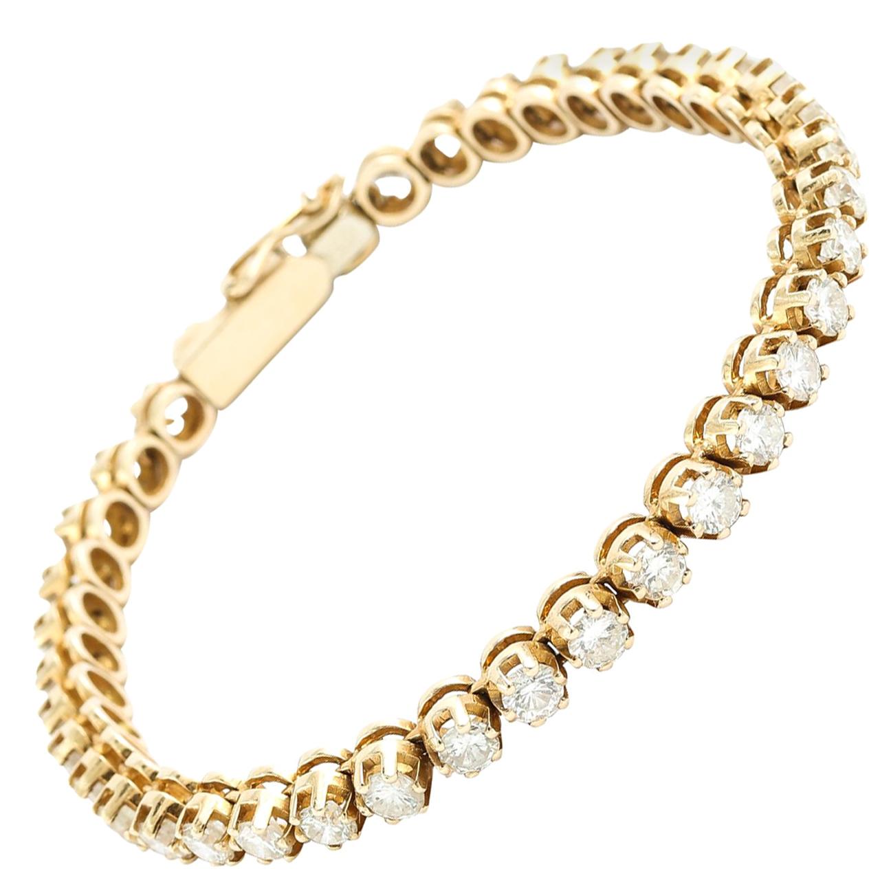 14 Karat Gold and Diamond Line Bracelet