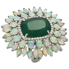 Set in 18K gold, Zambian Emerald, Australian opal and diamonds cocktail ring 