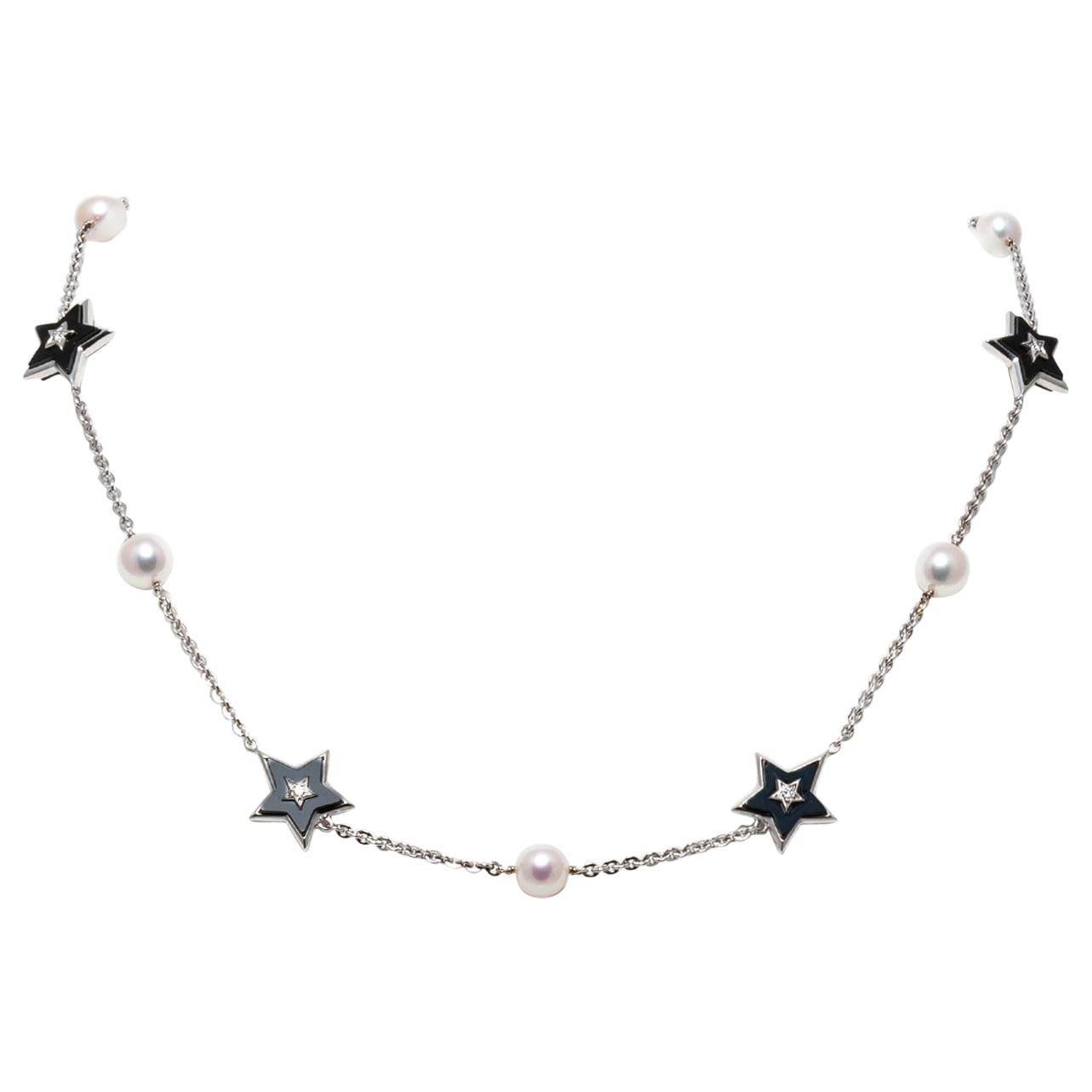 Chanel Onyx Pearl Diamond Stars Necklace