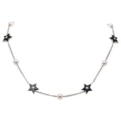 Chanel Onyx Pearl Diamond Stars Necklace