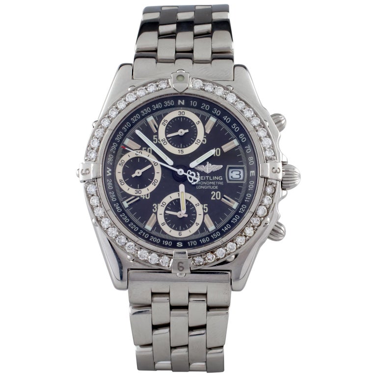 Breitling Chronometre Longitude SS Automatic Men's Watch A20348 w/ Diamond Bezel For Sale