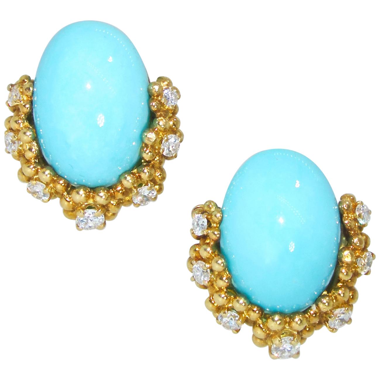 Tiffany Turquoise and Diamond Earrings