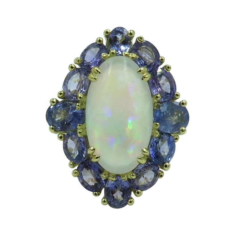 Jelly Opal, Sapphire and Gold Ring