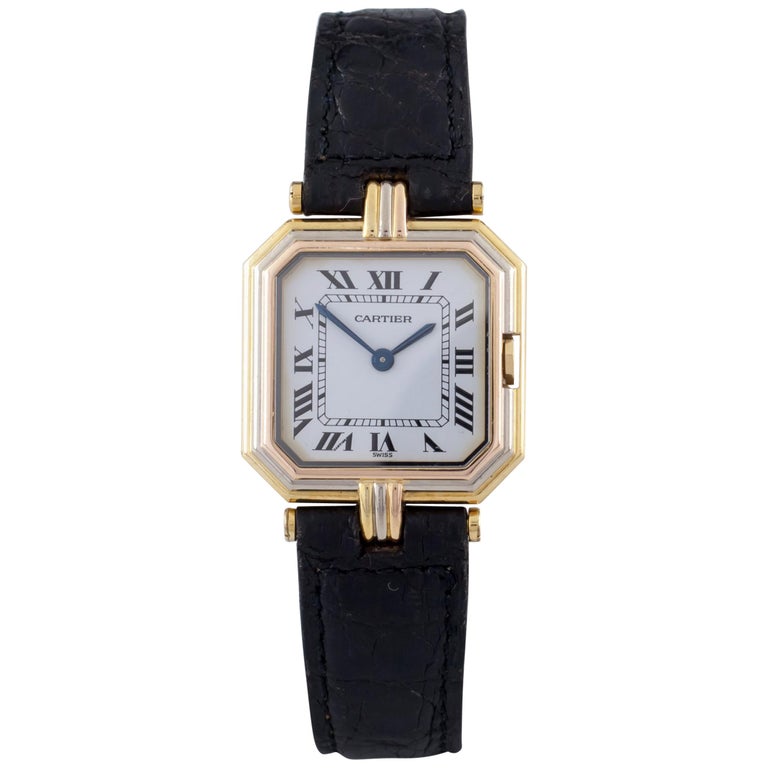 Cartier Ceinture Women's 18k Tri-Gold Quartz Watch w/ Original Leather Band  at 1stDibs