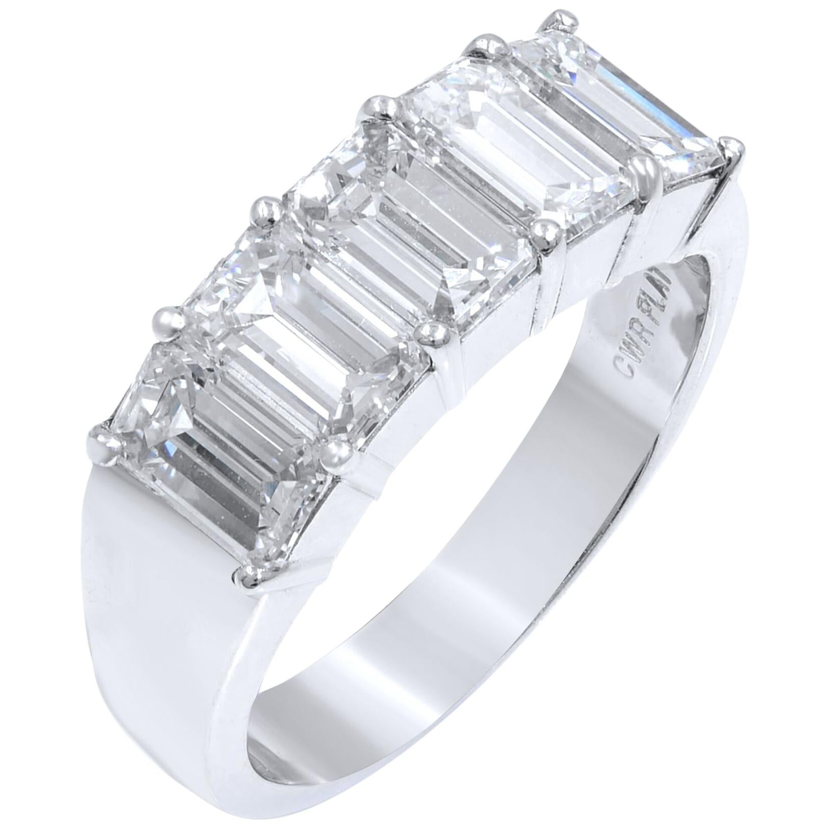 Five-Stone Diamond Anniversary Ring 2.57 Carat Platinum For Sale