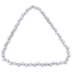Floral Motif Diamond Cascade Necklace in White Gold 20.35 Carat