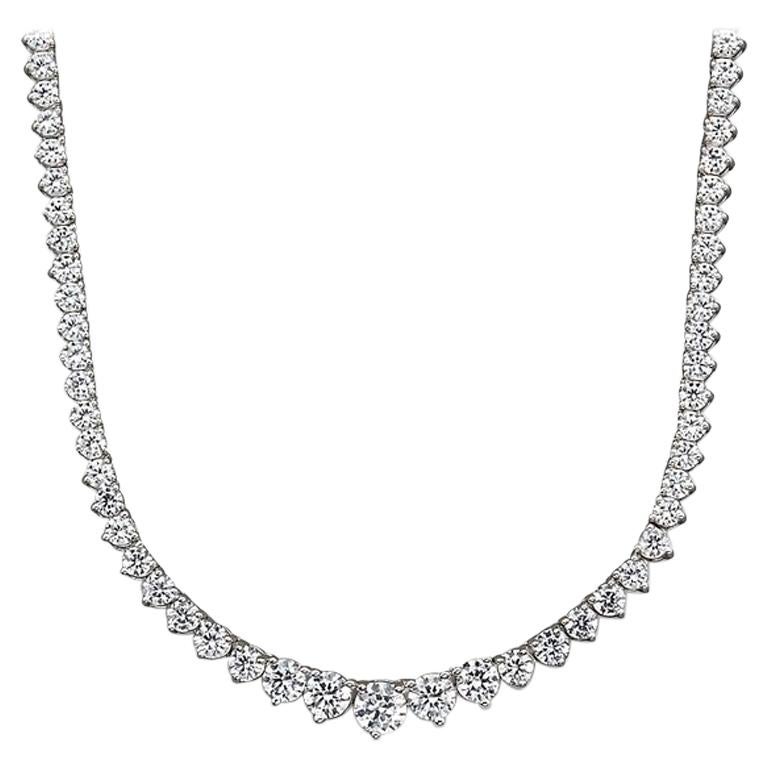 7.02 Carat Total Diamond Riviera Necklace in 18 Karat White Gold