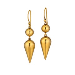 Vintage Victorian Cone and Ball Gold Drop Earrings