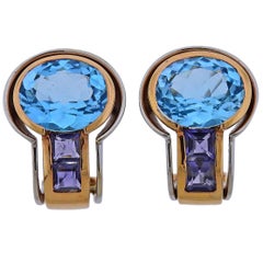 Antonini Blue Topaz Amethyst Gold Earrings