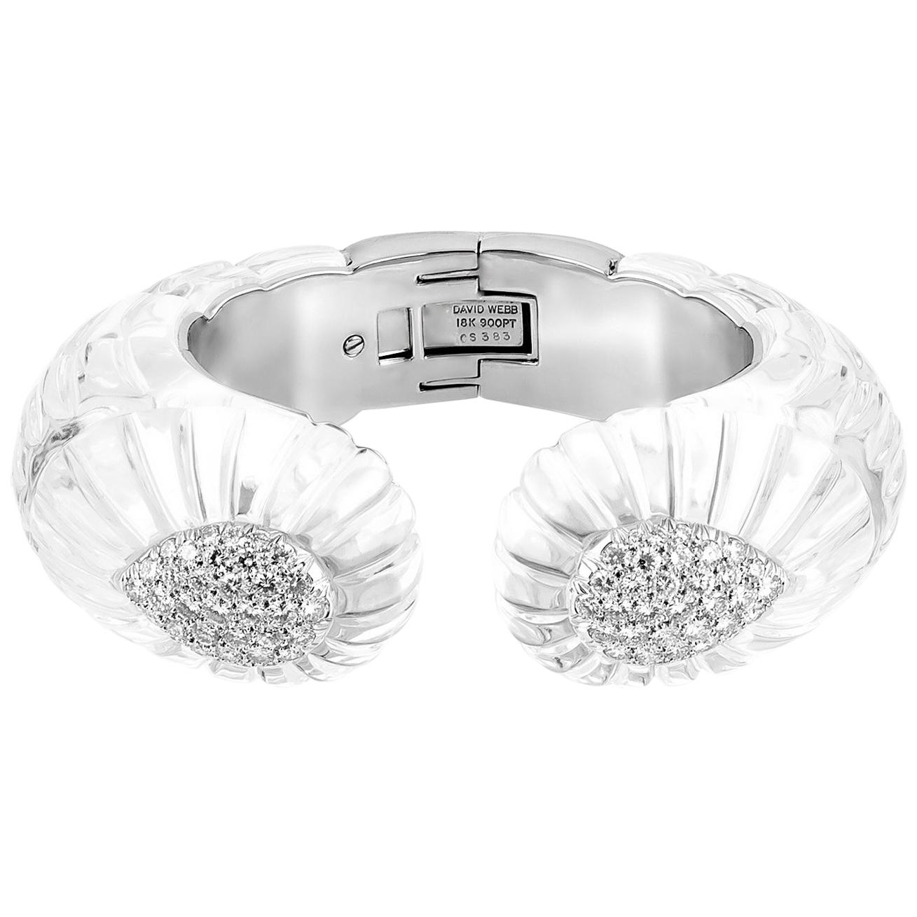 David Webb Rock Crystal and Diamond Cuff Bracelet