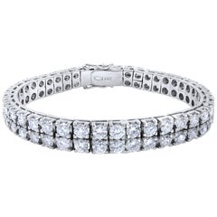 14 Karat White Gold Two-Row Diamond Tennis Style Bracelet 11 Carat