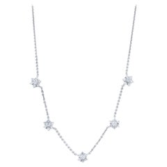 Diamond Floral Station Chain Necklace 1.75 Carat 14 Karat White Gold