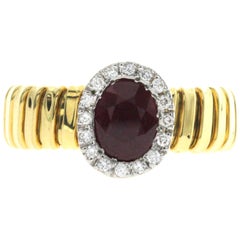 18 Karat Yellow Gold 1.20 Carat Ruby and 0.15 Carat Diamonds Engagement Ring