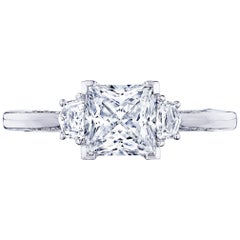 1 Carat Princess Cut GIA Diamond Three-Stone 18 Karat White Gold Ring