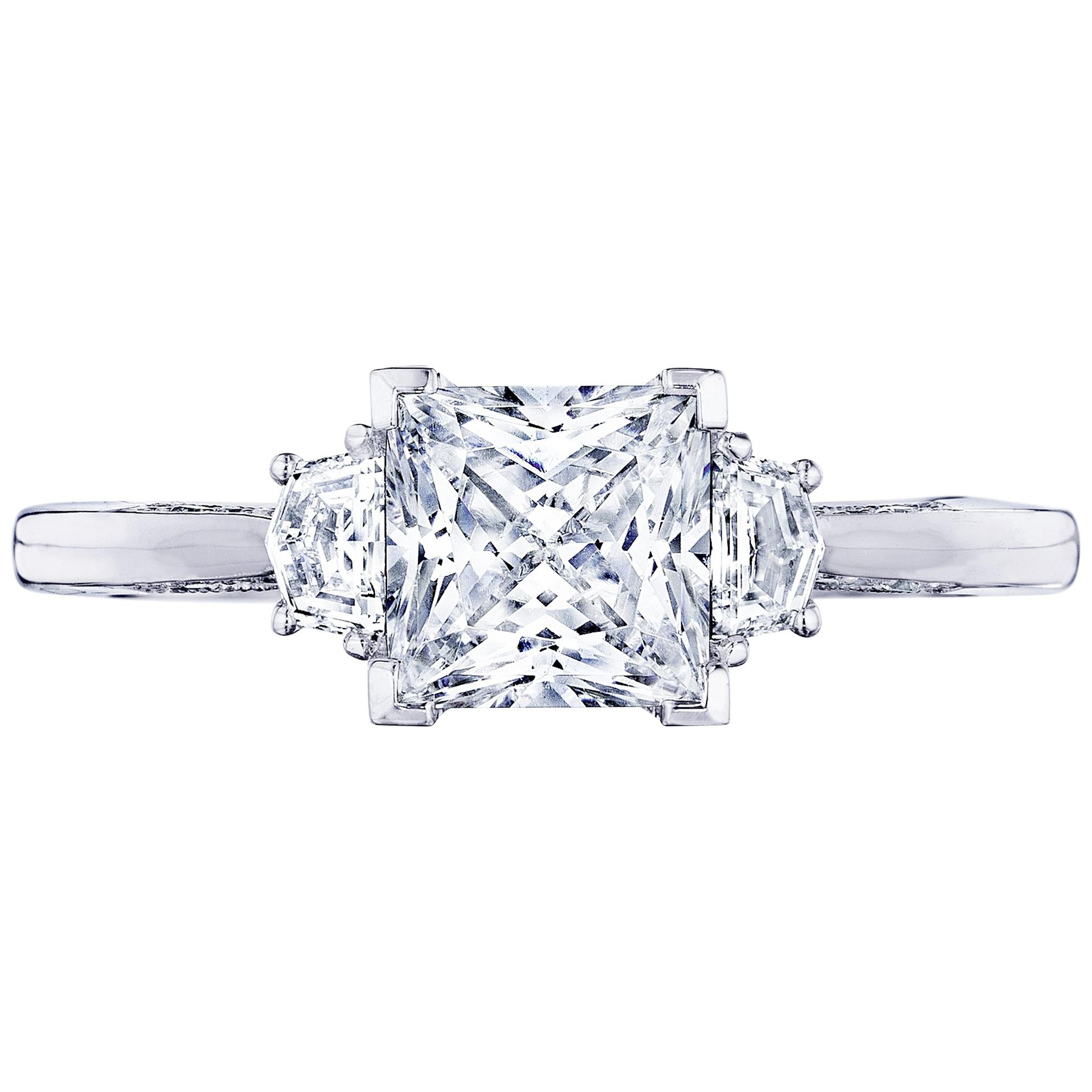 1.50 Carat Princess Cut GIA Diamond Three-Stone 18 Karat White Gold Ring For Sale