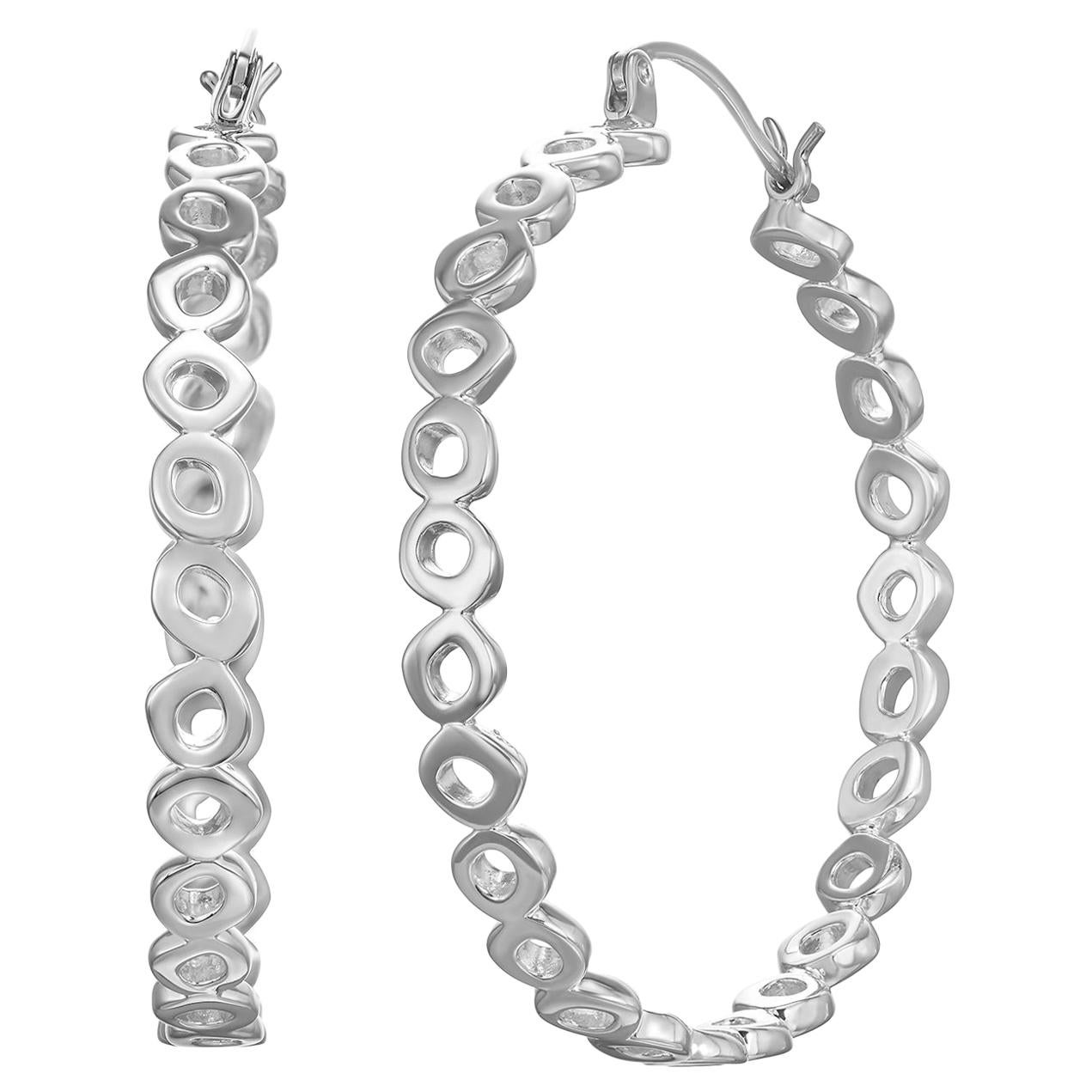 Sterling Silver Large Hoops with 14 Karat White Gold Earwire