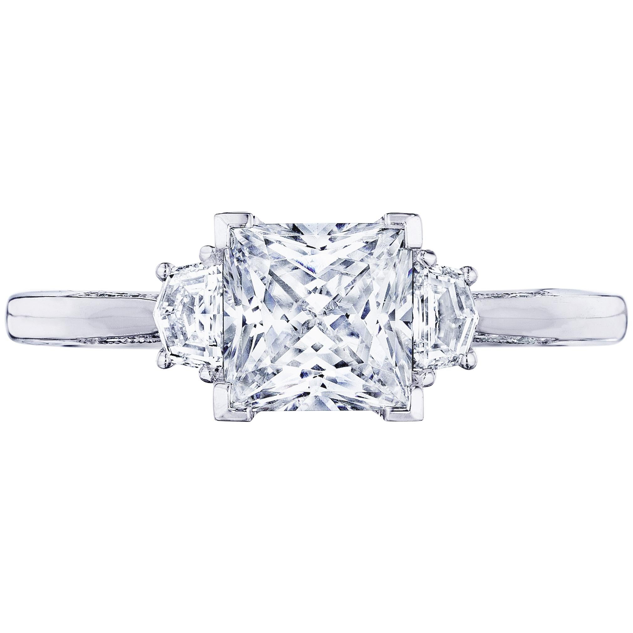 2.00 Carat Princess Cut GIA Diamond Three-Stone 18 Karat White Gold Ring For Sale
