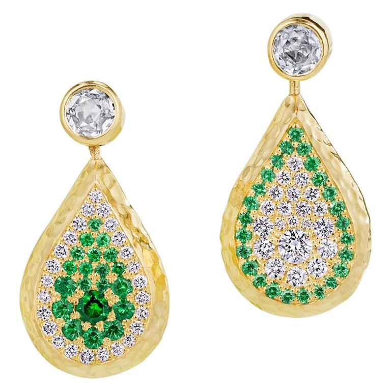 Reversible Tsavorite and Diamond Pavé Drop Earrings in 18 Karat Gold