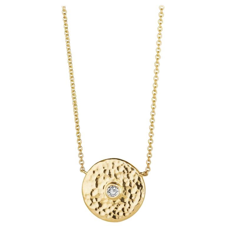 Rose Diamond and 18 Karat Gold Hammered Pendant Necklace For Sale