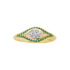 Engagement Ring with Cleaopatra's Eye Cut Diamond, and Tsavorite Pavé