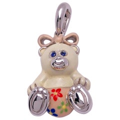 Exclusive 18 Karat White Gold and Enamel Teddy Bear Charm