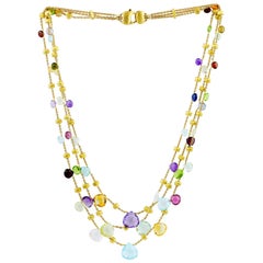 Marco Bicego Paradise 18 Carat Yellow Gold Mixed Stone Three Strand Necklace